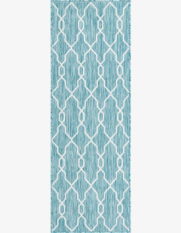 Light Aqua Easy-Clean Lattice Indoor / Outdoor Runner Rug