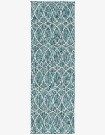 Light Aqua Easy-Clean Trellis Indoor / Outdoor Runner Rug