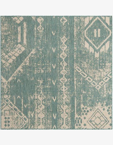 Light Aqua Easy-Clean Bohemian Indoor / Outdoor Square Rug