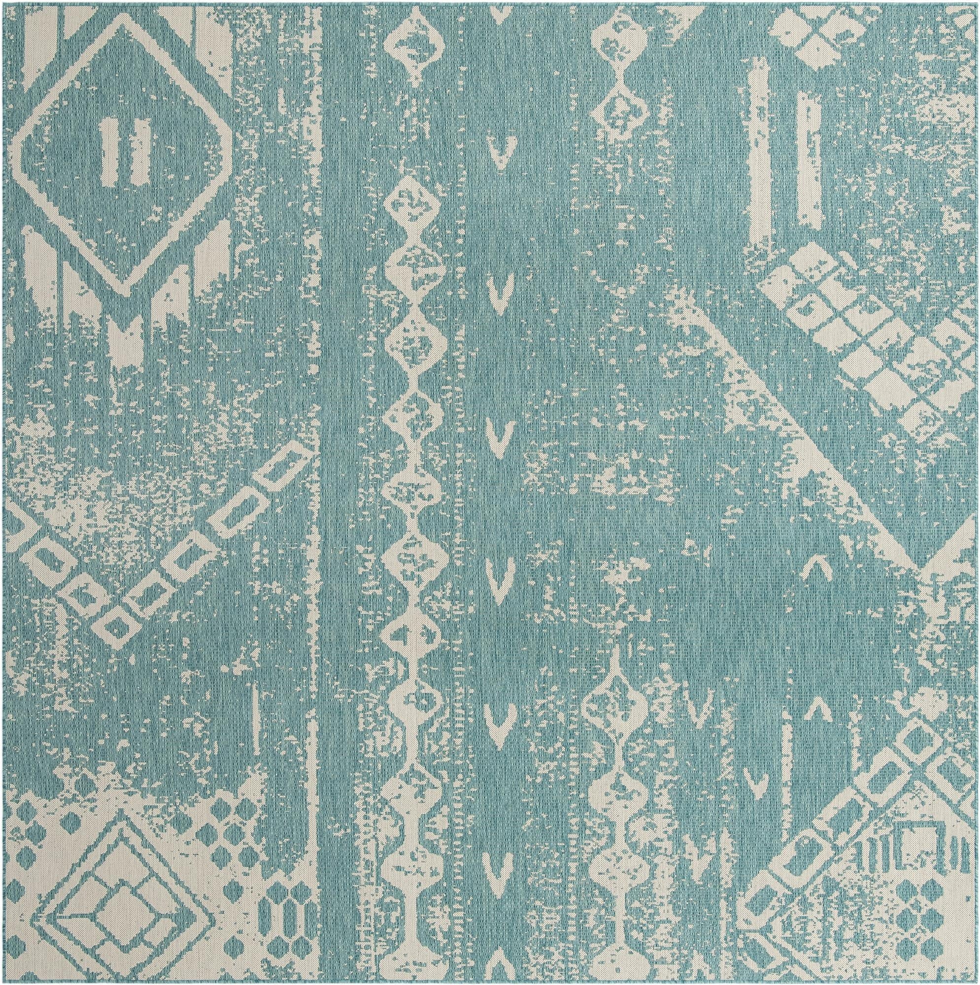 10' 8 x 10' 8  Washable Bohemian Indoor / Outdoor Square Rug