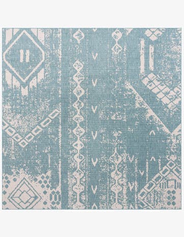 Light Aqua Easy-Clean Bohemian Indoor / Outdoor Square Rug