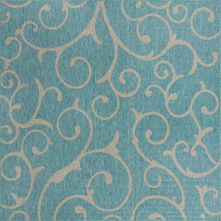 Detail image of 13' x 13' Easy-Clean Botanical Indoor / Outdoor Square Rug