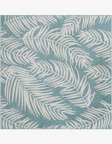 Light Aqua Easy-Clean Botanical Indoor / Outdoor Square Rug