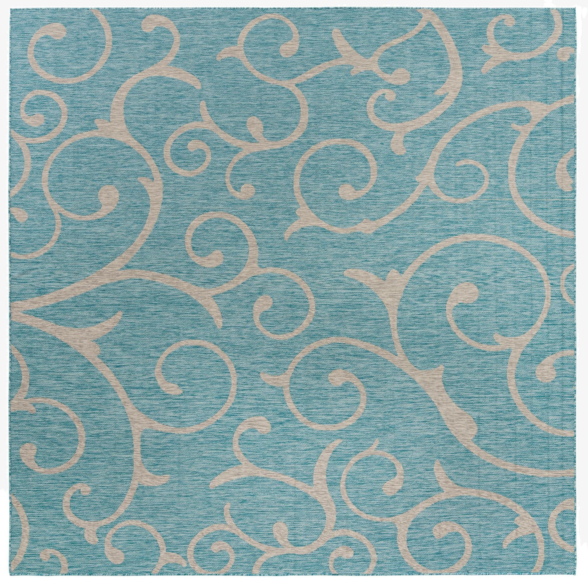 10' 8 x 10' 8  Washable Botanical Indoor / Outdoor Square Rug