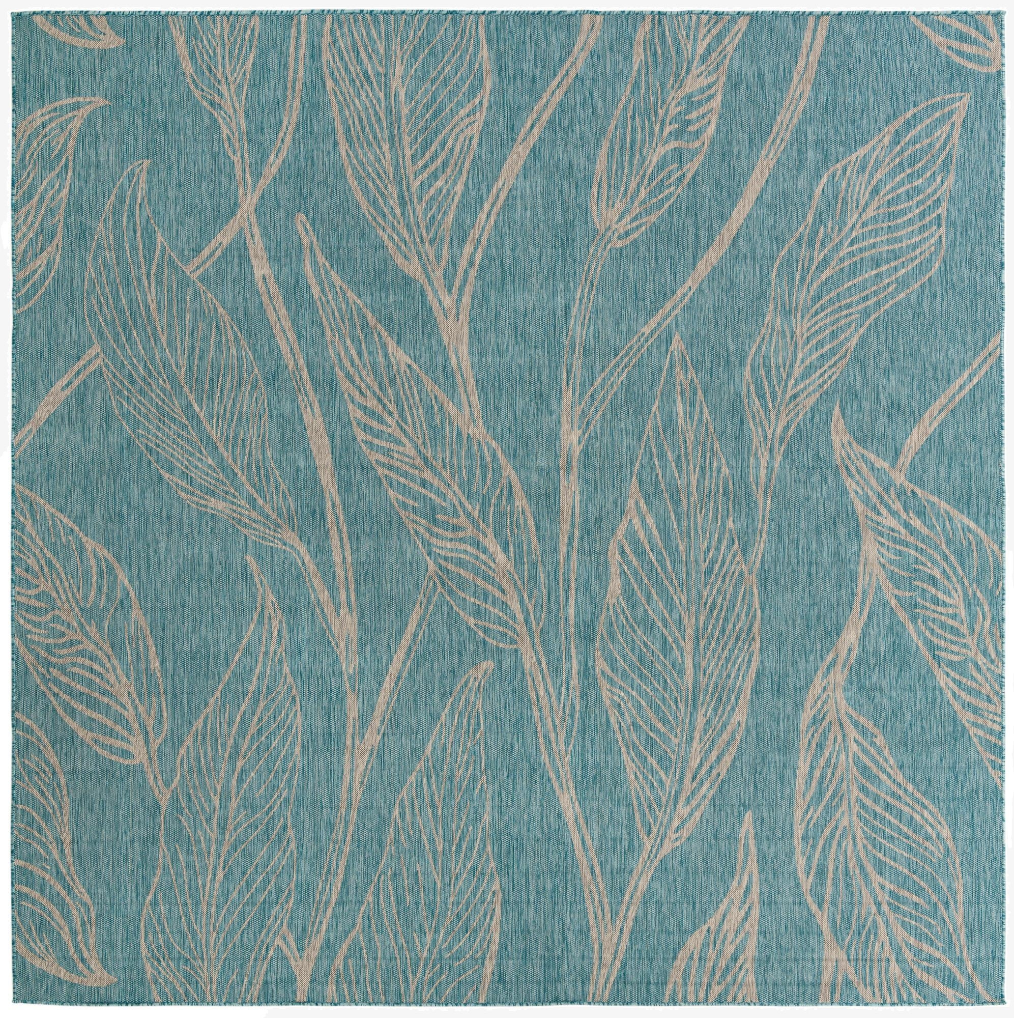 10' 8 x 10' 8  Washable Botanical Indoor / Outdoor Square Rug