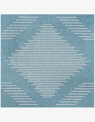 Light Aqua Easy-Clean Modern Indoor / Outdoor Square Rug