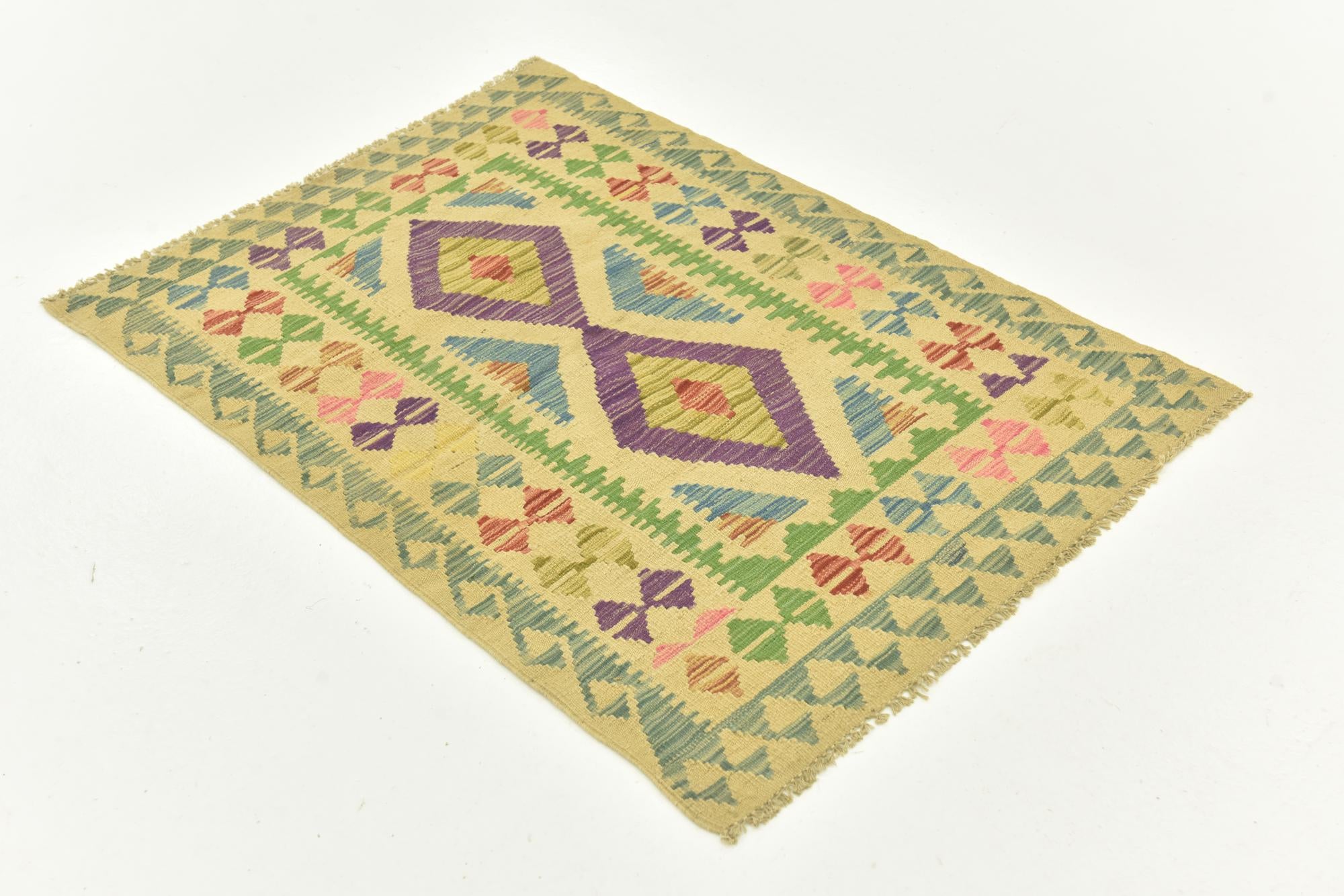 2' 9 x 4' Hand Woven Kilim Maymana Wool Rug