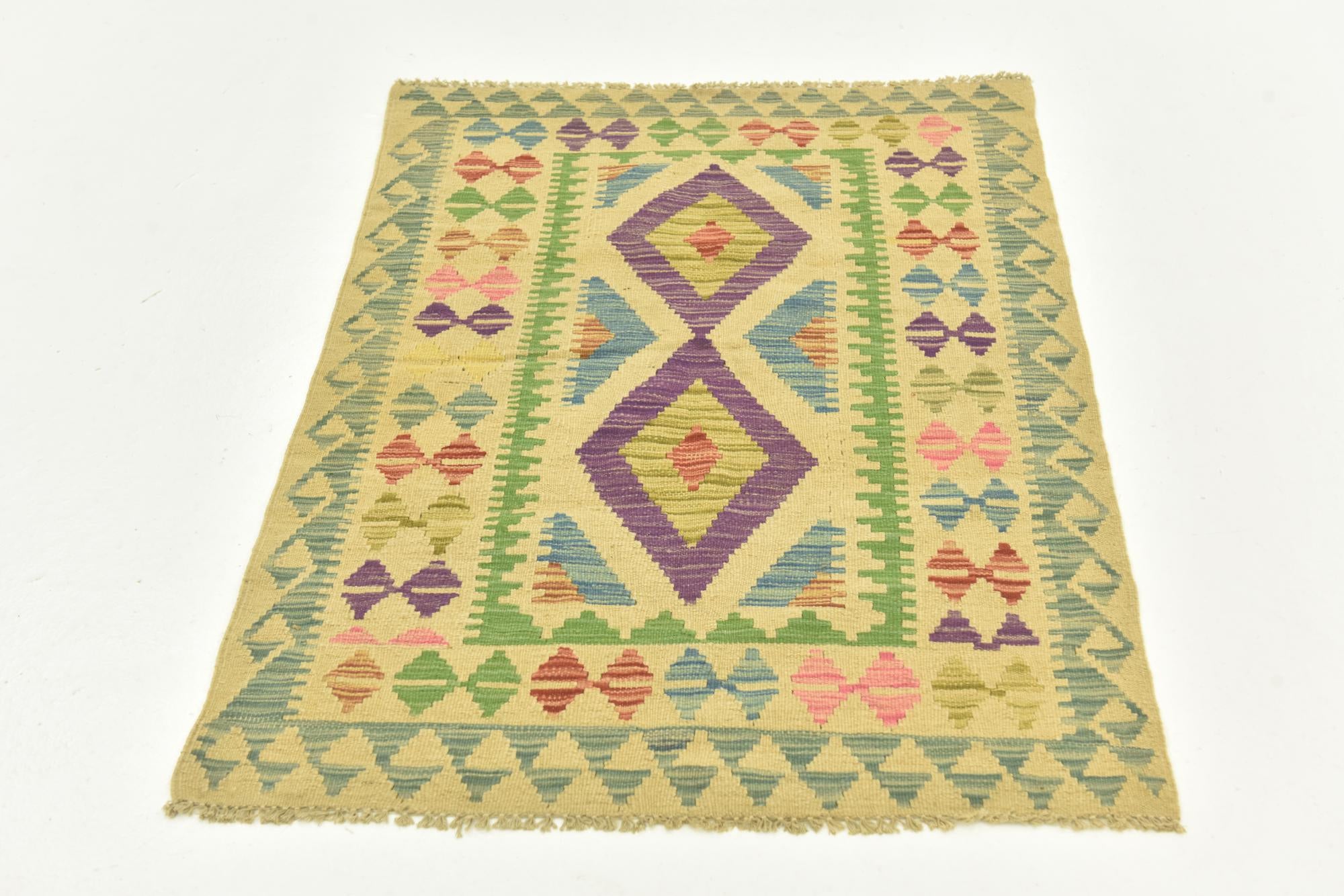 2' 9 x 4' Hand Woven Kilim Maymana Wool Rug
