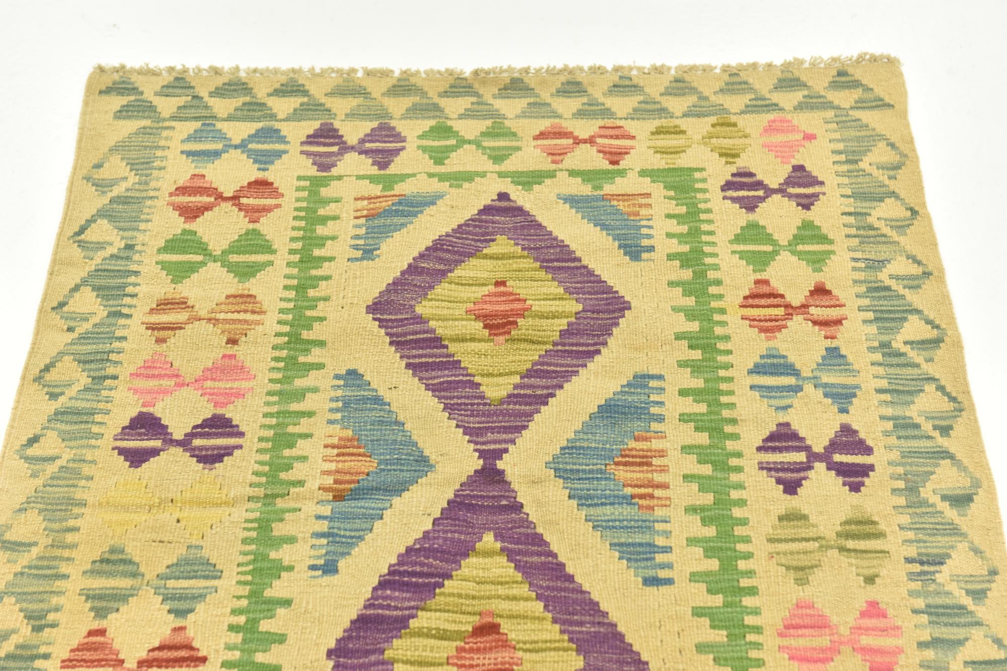 2' 9 x 4' Hand Woven Kilim Maymana Wool Rug