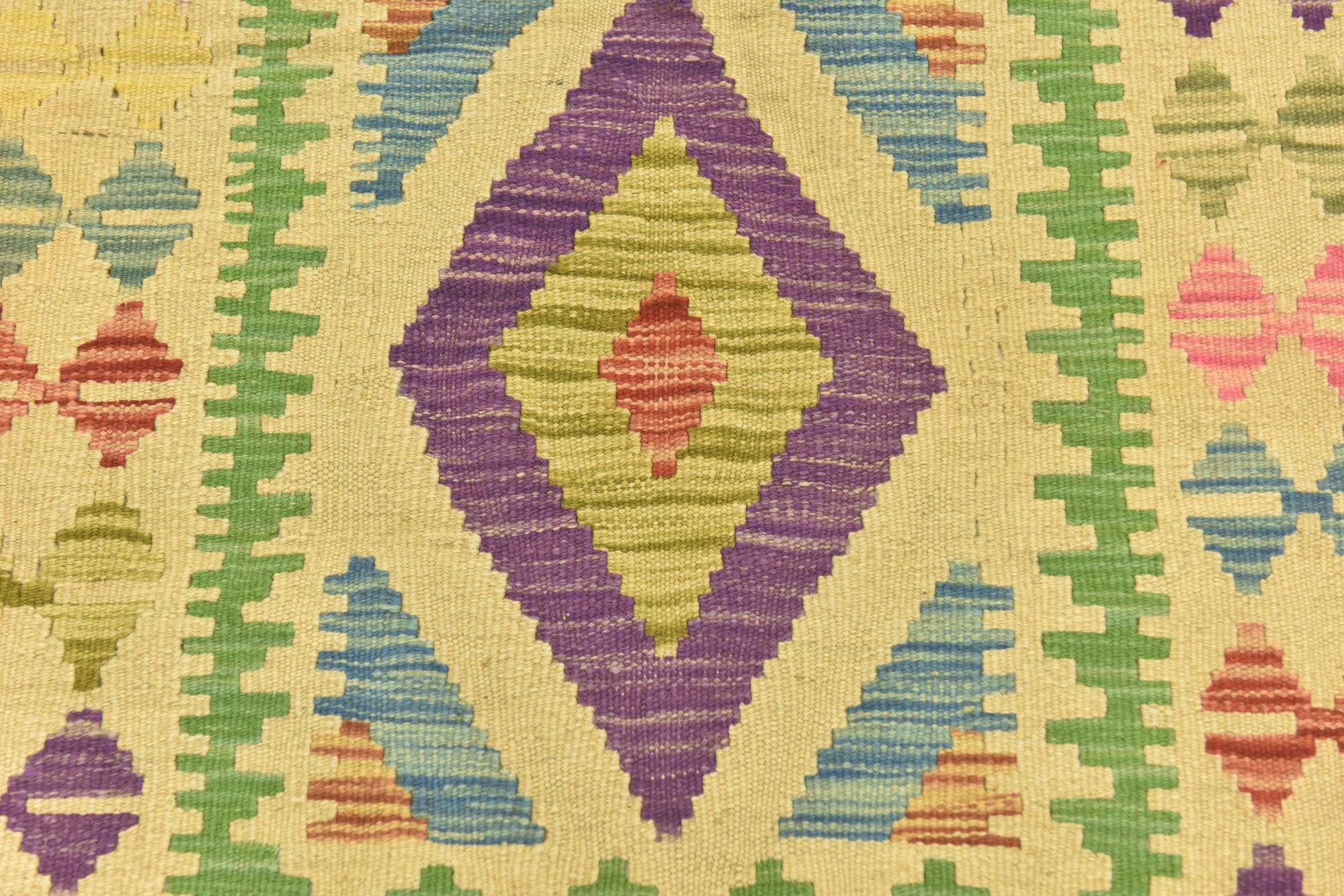 2' 9 x 4' Hand Woven Kilim Maymana Wool Rug
