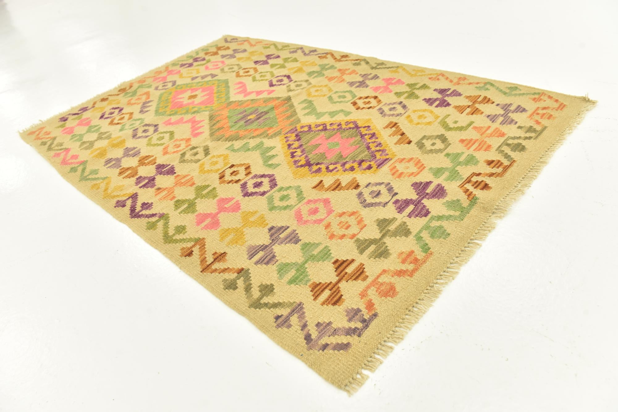 3' 6 x 5' 2 Hand Woven Kilim Maymana Wool Rug