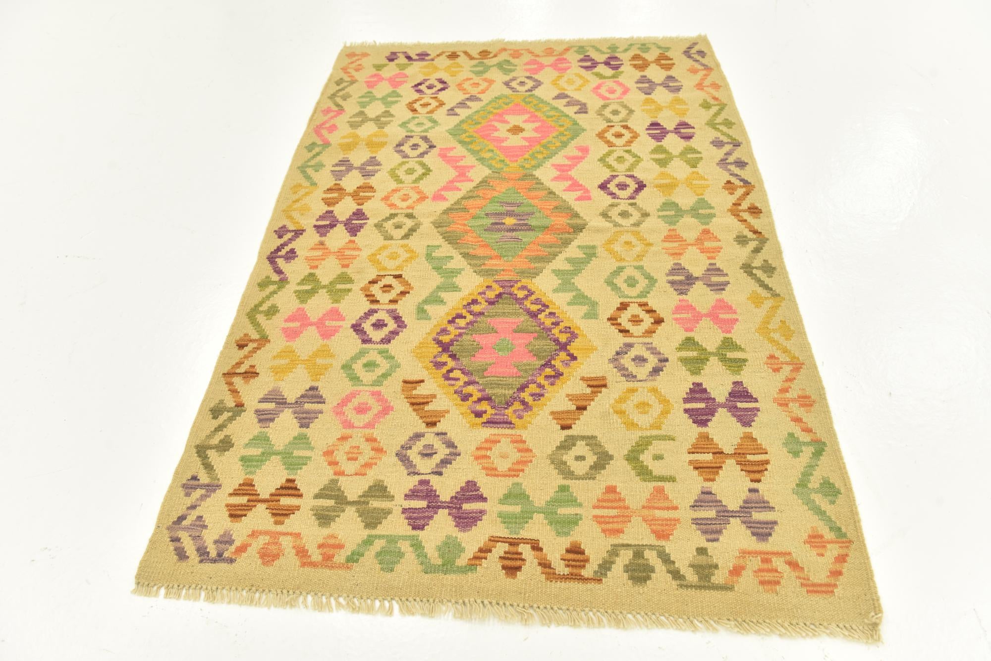 3' 6 x 5' 2 Hand Woven Kilim Maymana Wool Rug