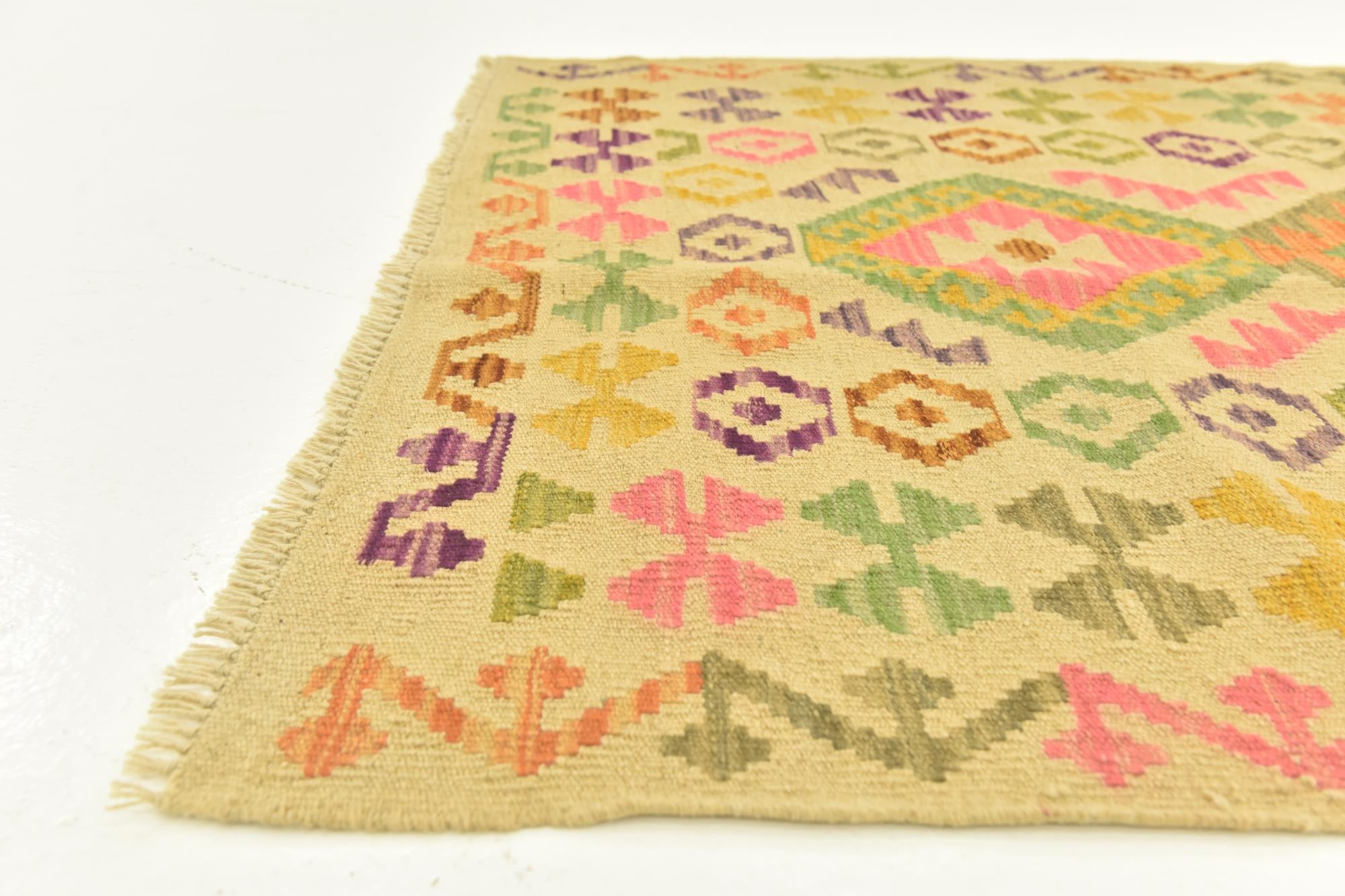 3' 6 x 5' 2 Hand Woven Kilim Maymana Wool Rug
