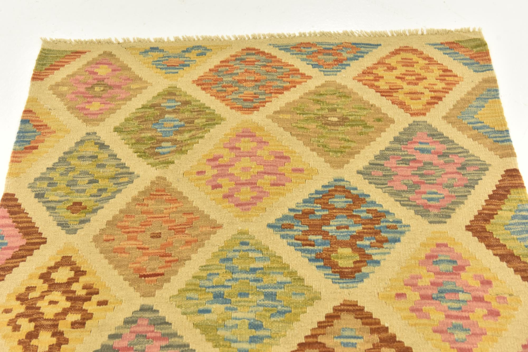3' 3 x 5' 2 Hand Woven Kilim Maymana Wool Rug