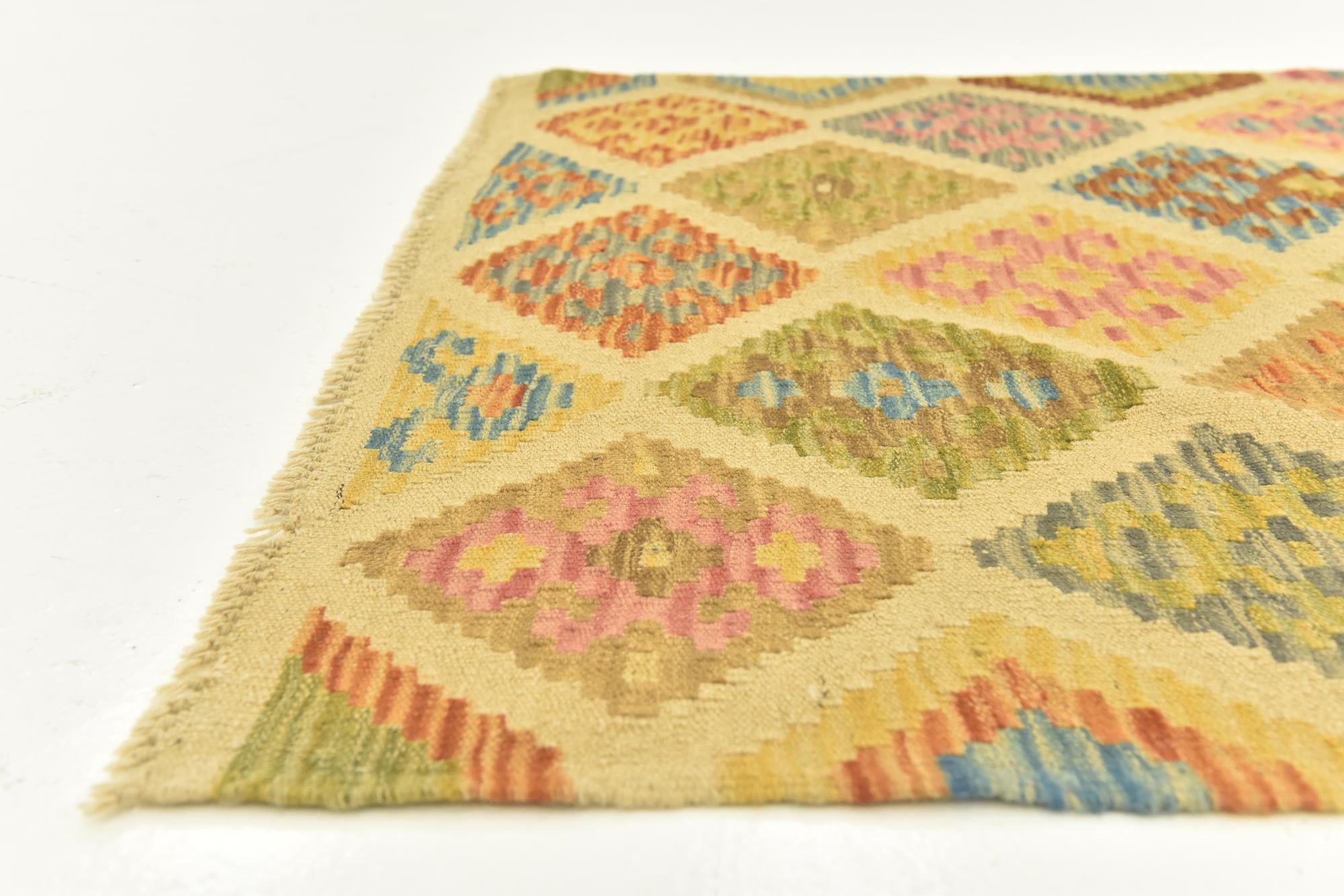 3' 3 x 5' 2 Hand Woven Kilim Maymana Wool Rug