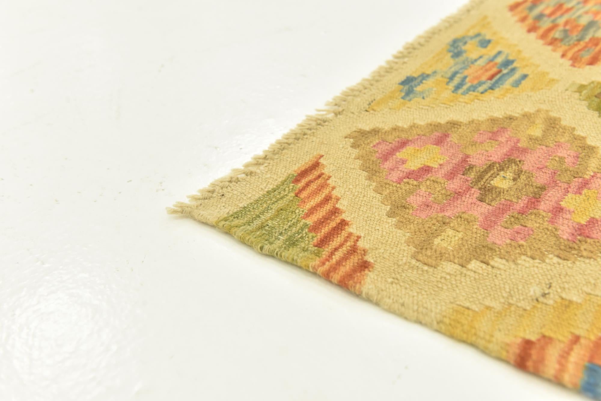 3' 3 x 5' 2 Hand Woven Kilim Maymana Wool Rug
