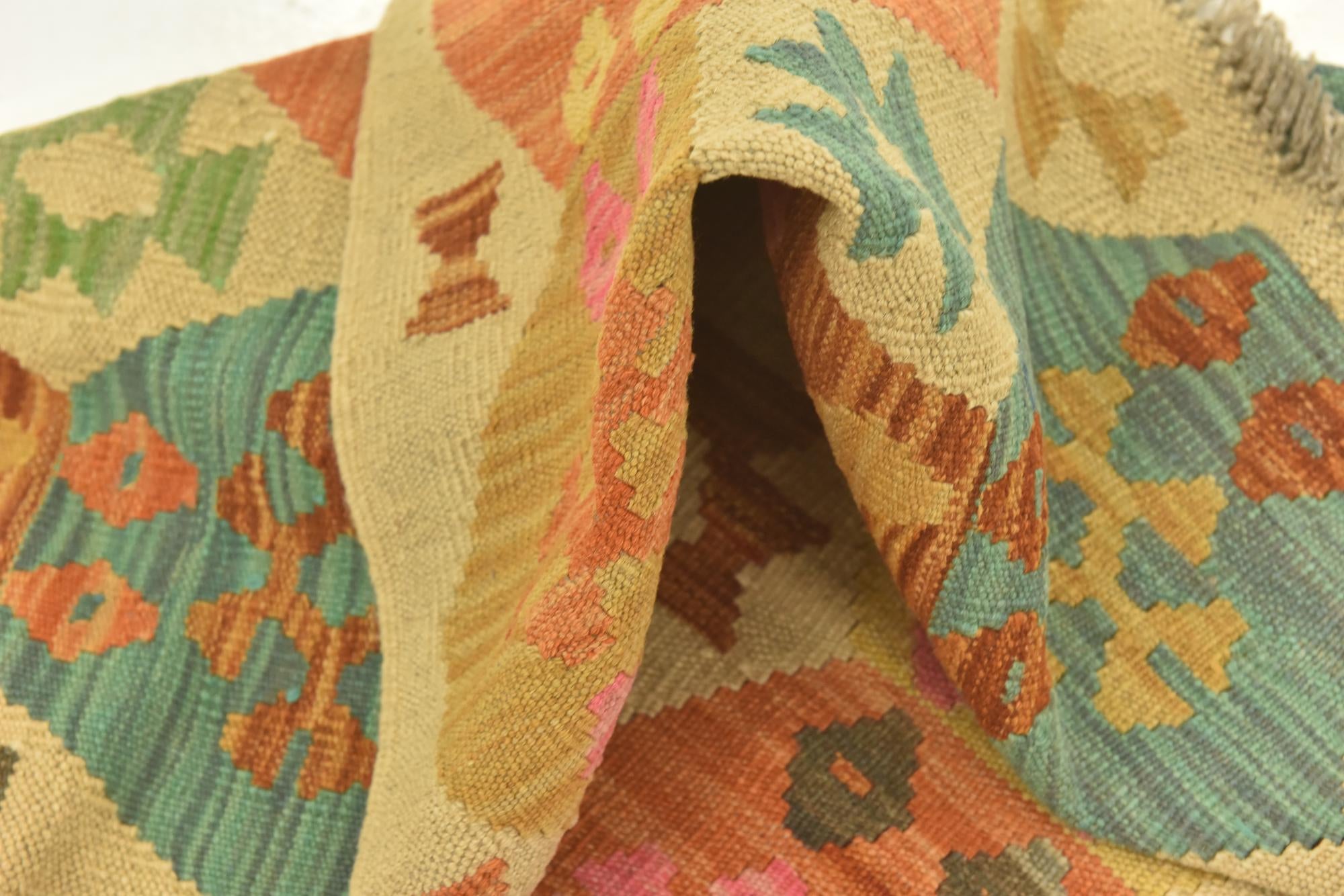 3' 2 x 5' 3 Hand Woven Kilim Maymana Wool Rug