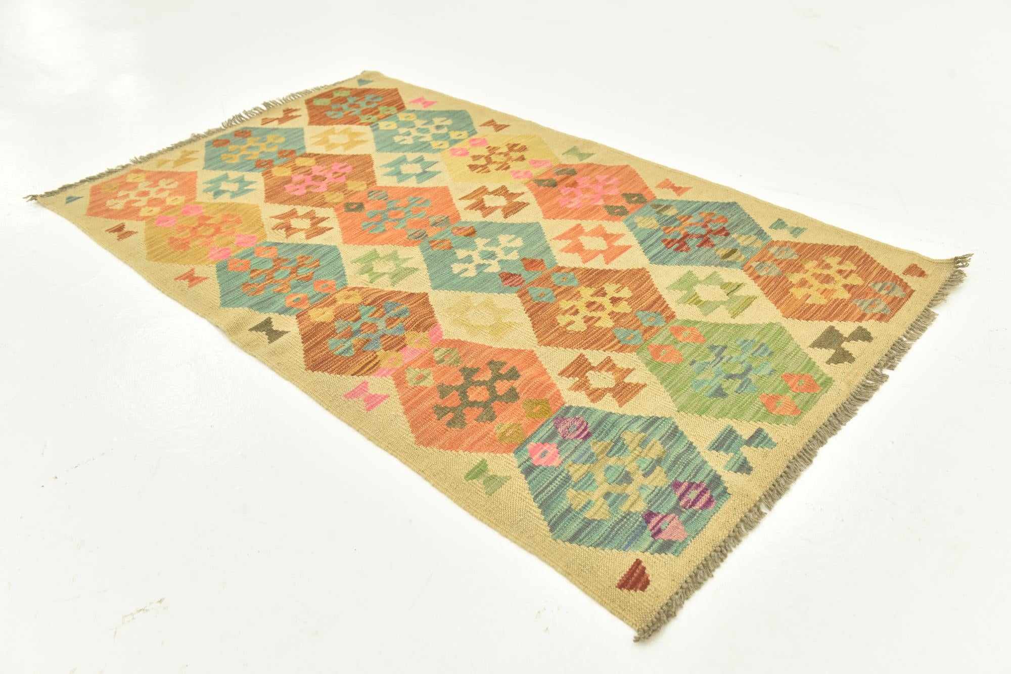 3' 2 x 5' 3 Hand Woven Kilim Maymana Wool Rug