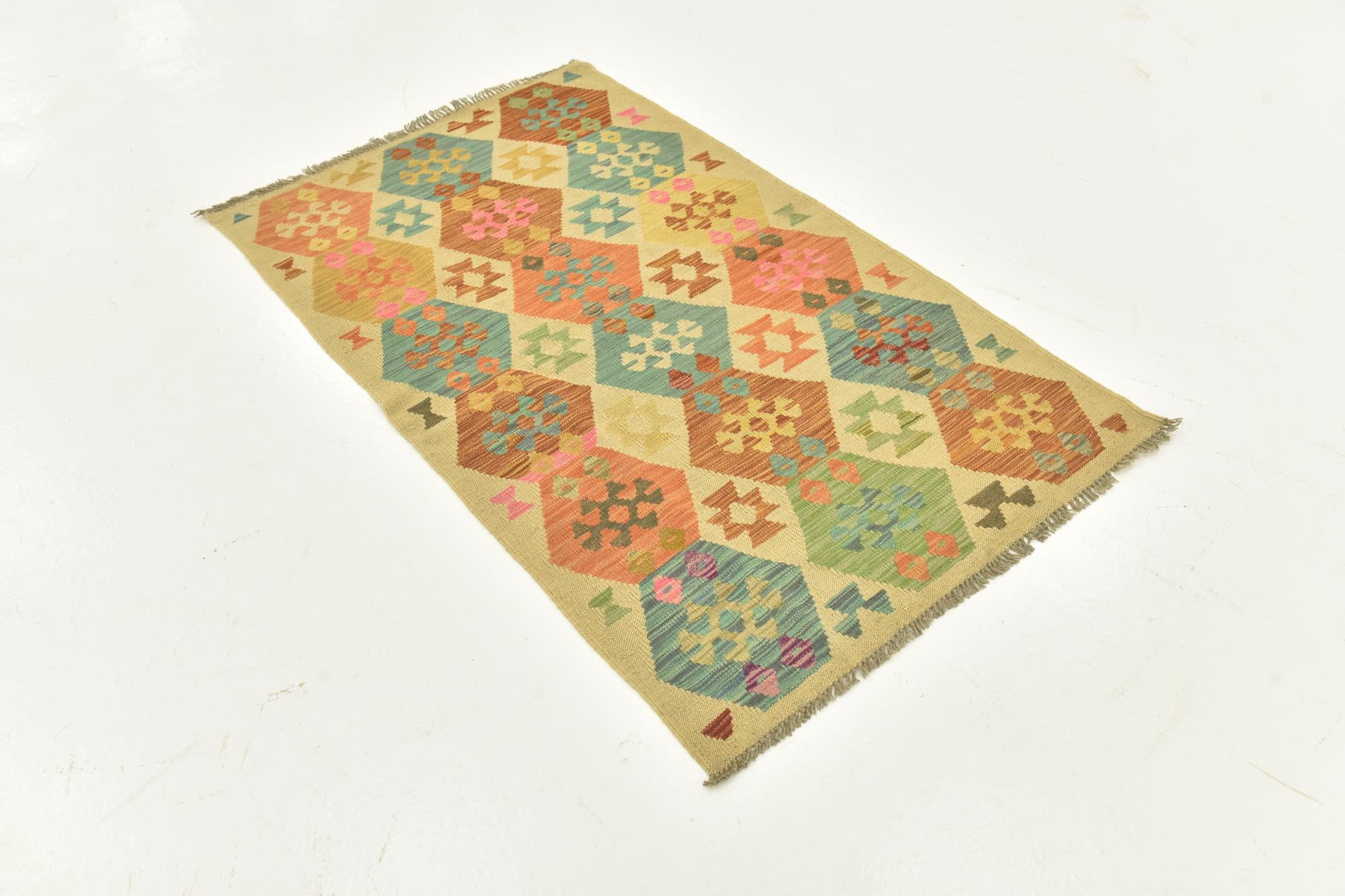 3' 2 x 5' 3 Hand Woven Kilim Maymana Wool Rug