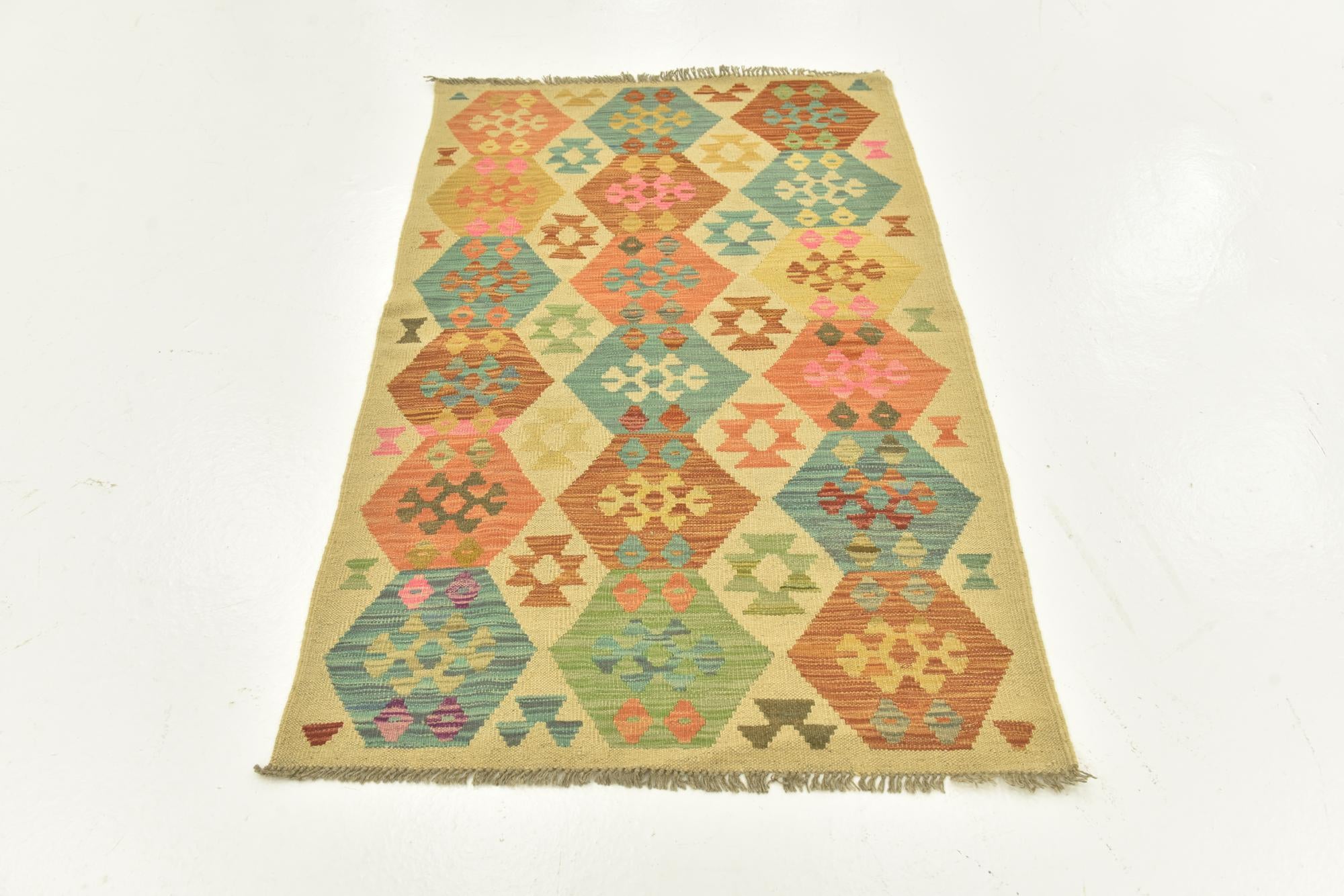 3' 2 x 5' 3 Hand Woven Kilim Maymana Wool Rug