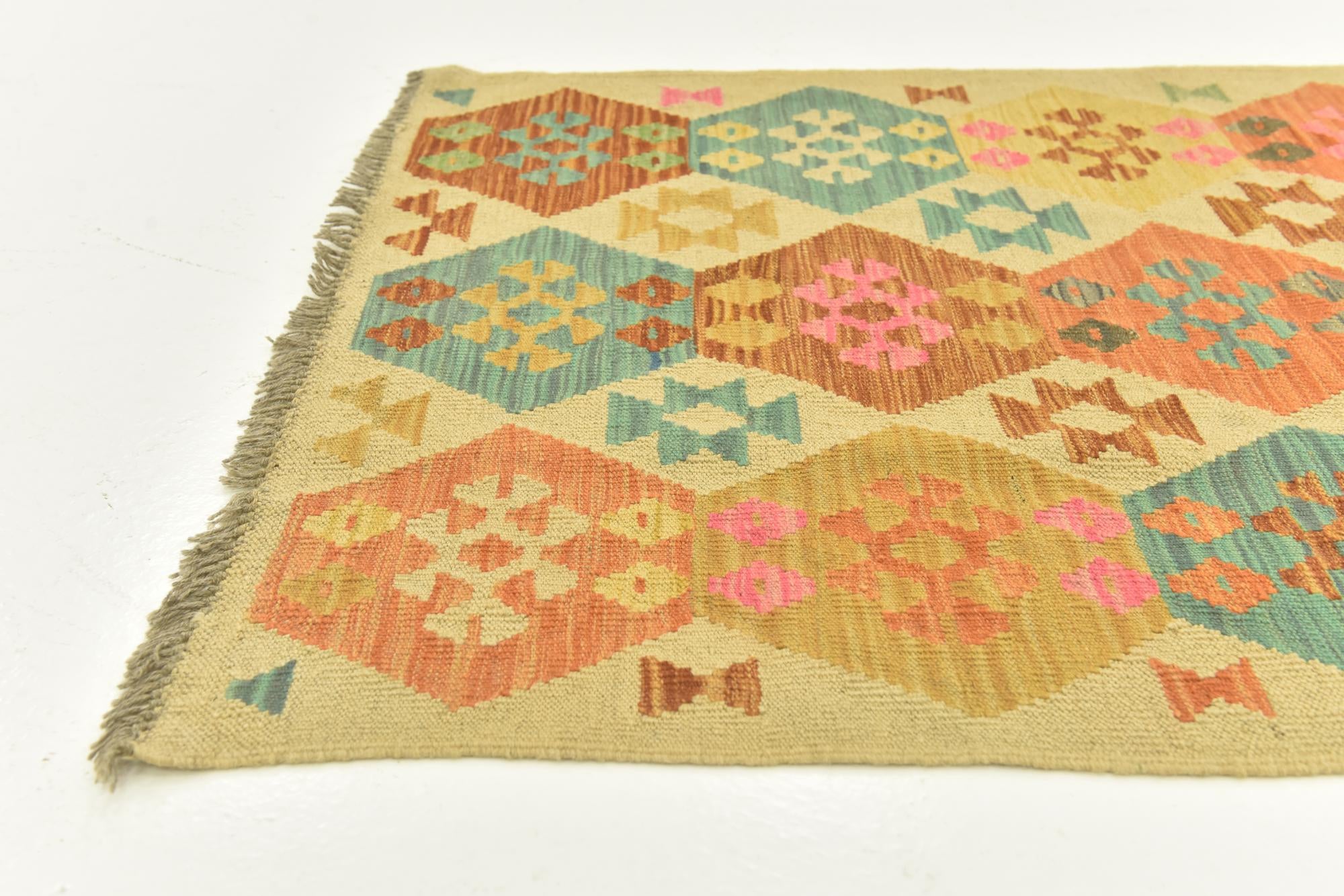 3' 2 x 5' 3 Hand Woven Kilim Maymana Wool Rug
