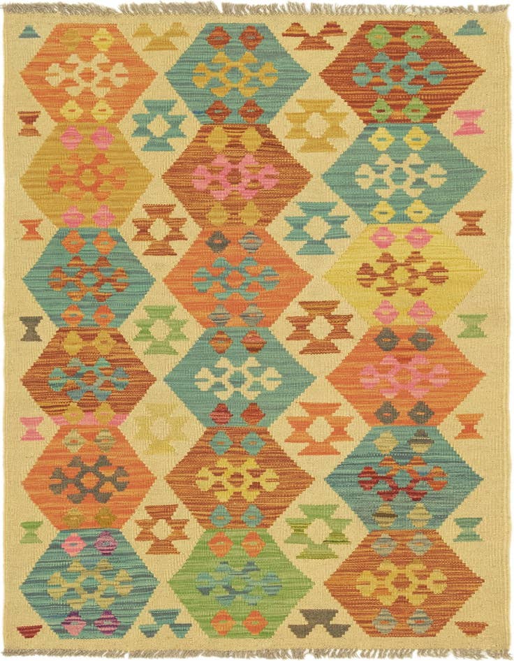 Detail image of 3' 2 x 5' 3 Hand Woven Kilim Maymana Wool Rug