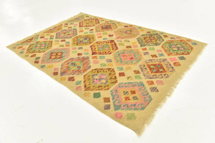 Detail image of 3' 3 x 4' 9 Hand Woven Kilim Maymana Wool Rug