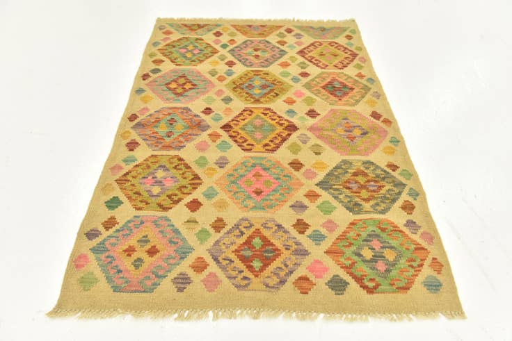 Detail image of 3' 3 x 4' 9 Hand Woven Kilim Maymana Wool Rug