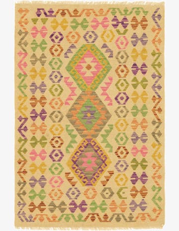 3' 6 x 5' 2 Hand Woven Kilim Maymana Wool Rug