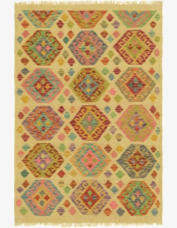 3' 3 x 4' 9 Hand Woven Kilim Maymana Wool Rug