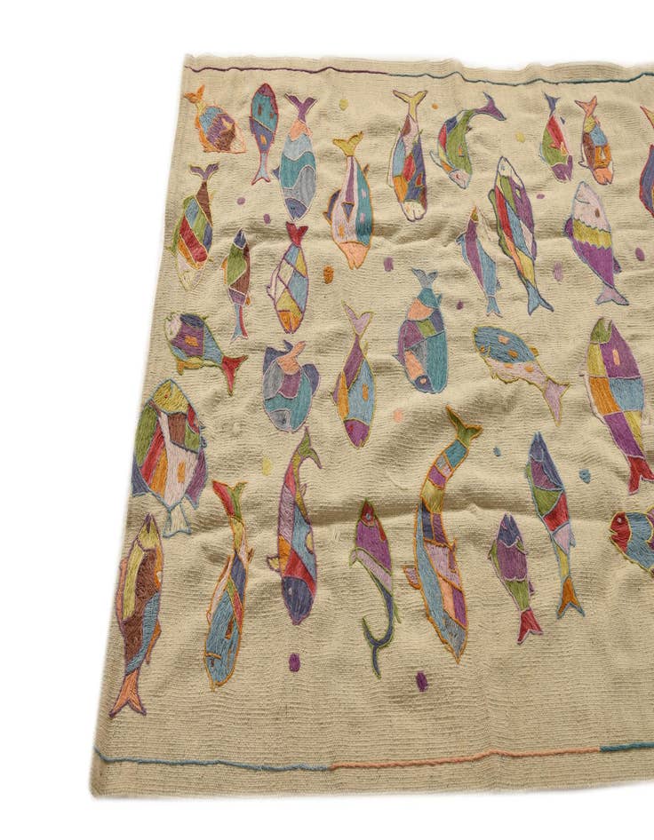 Detail image of 4' 2 x 5' 7  Hand Woven Kilim Suzani Wool Rug