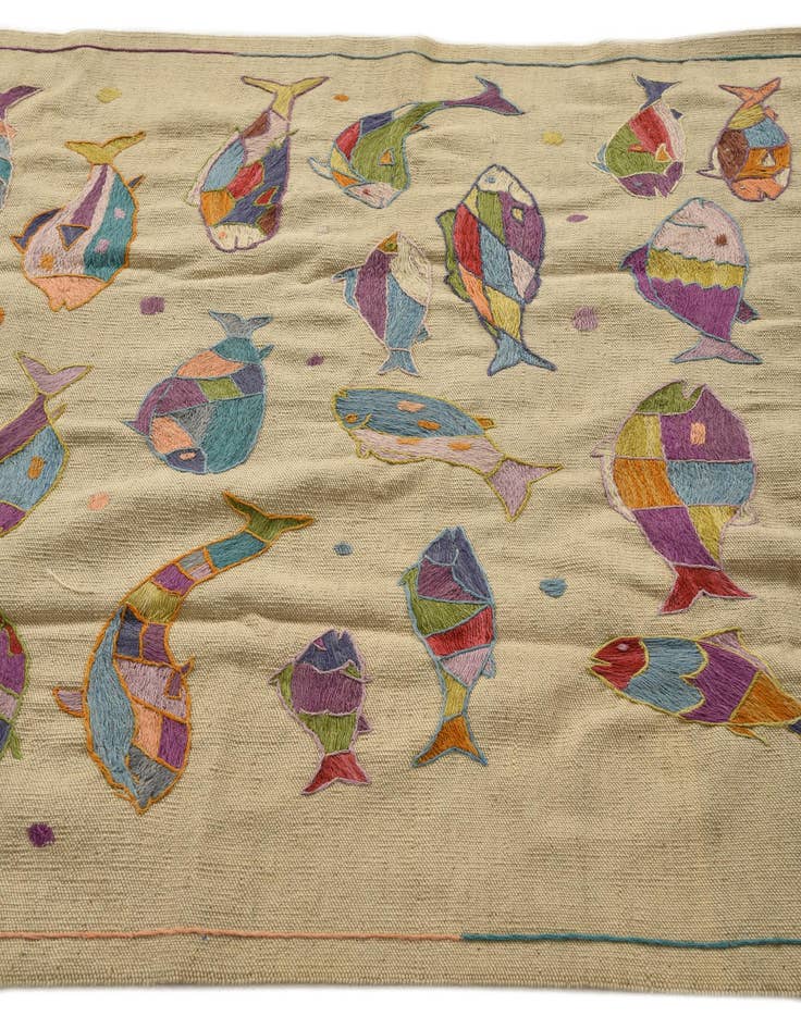 Detail image of 4' 2 x 5' 7  Hand Woven Kilim Suzani Wool Rug