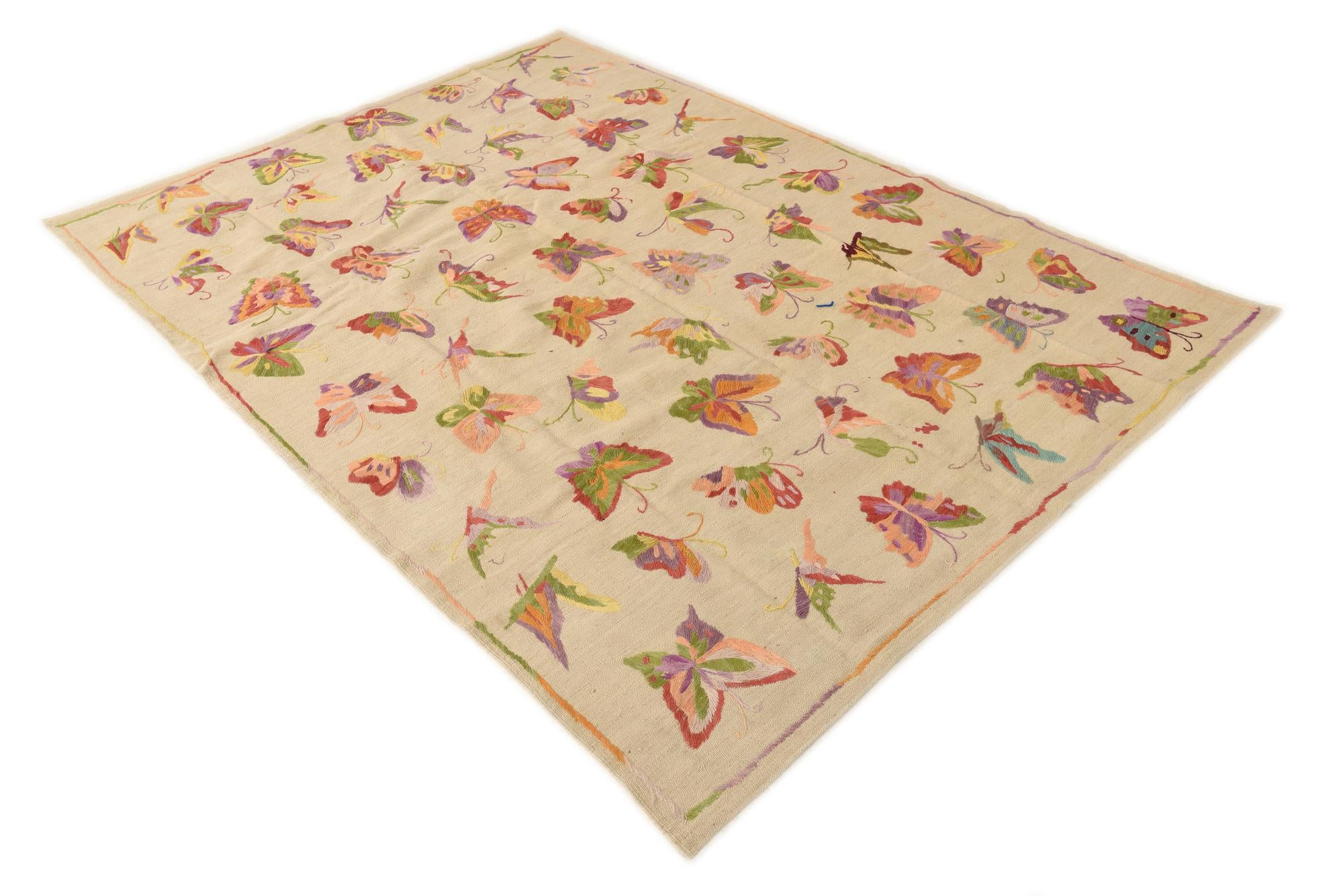 5' 5 x 7' 8 Hand Woven Kilim Suzani Wool Rug