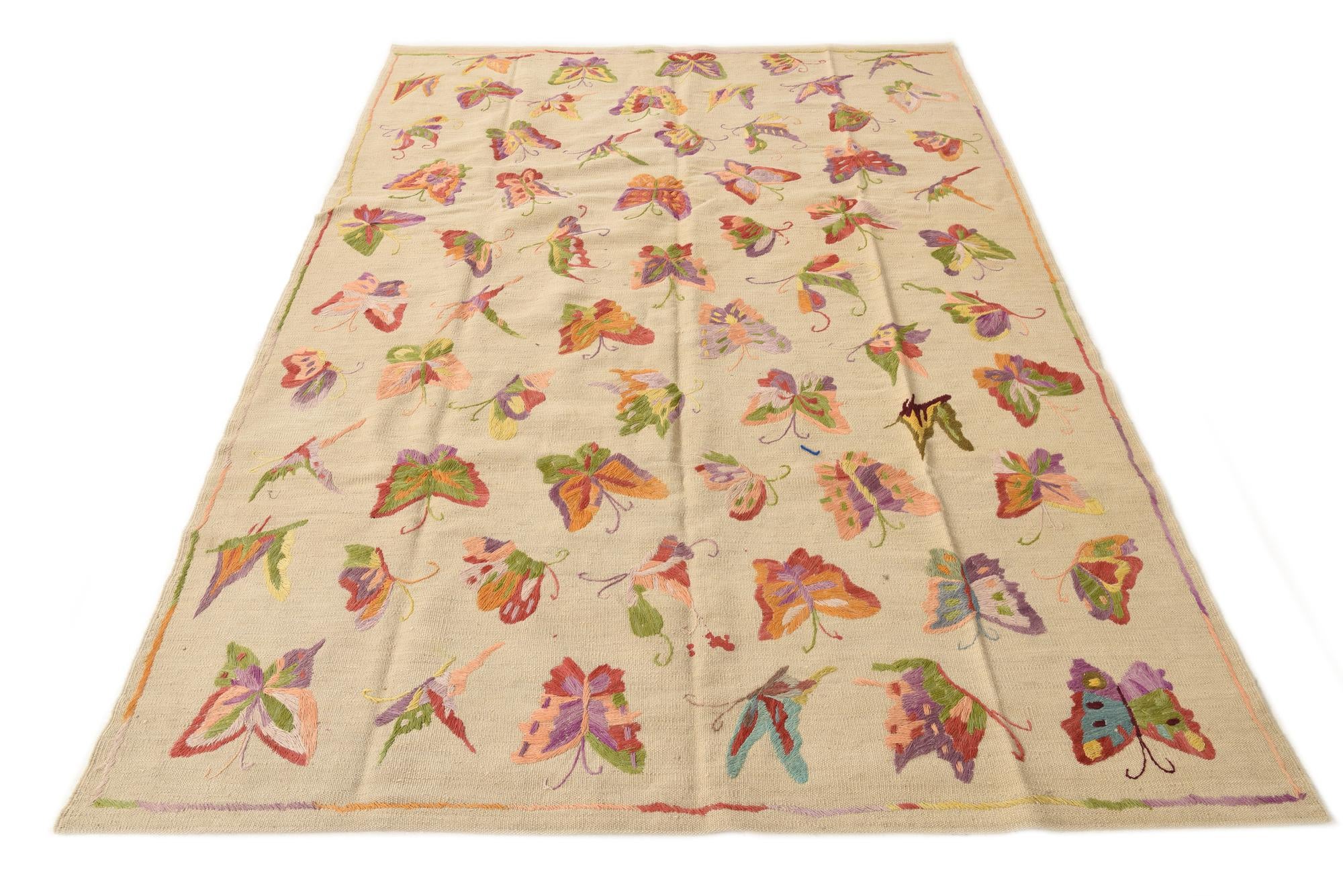 5' 5 x 7' 8 Hand Woven Kilim Suzani Wool Rug