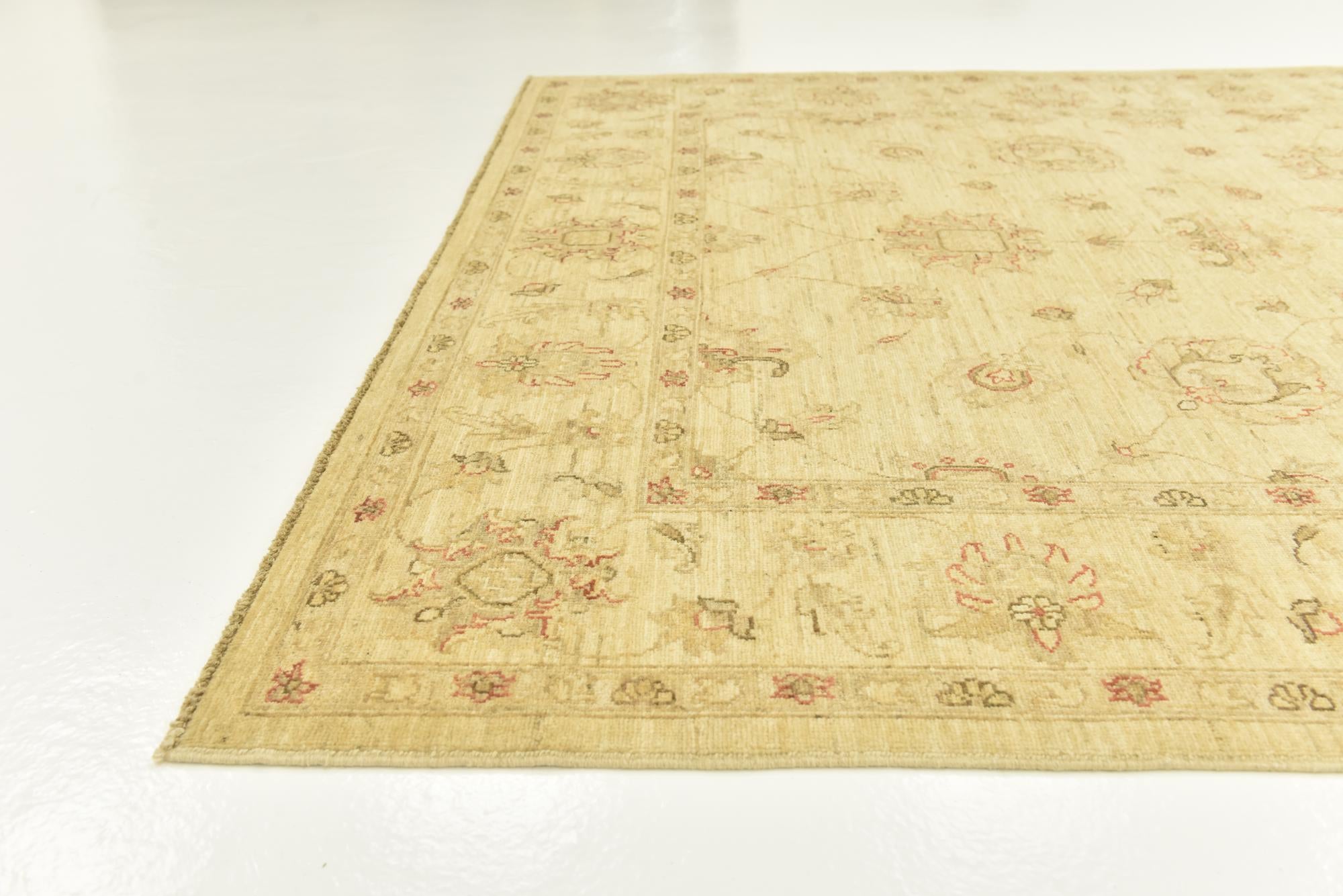 5' 9 x 8' Hand Knotted Peshawar Ziegler Rug