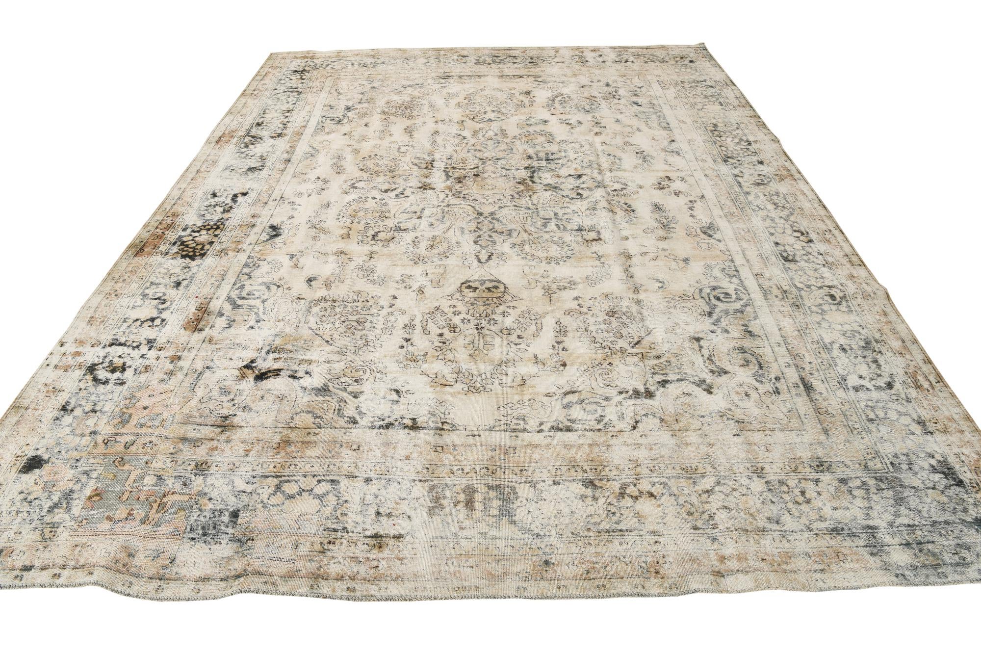 9' 5 x 12' 1 Hand Knotted Ultra Vintage Persian Wool Rug