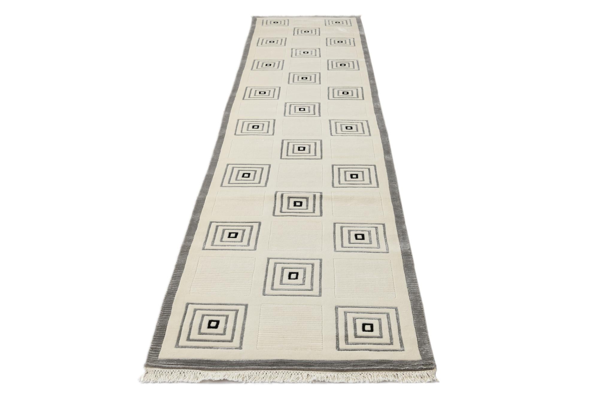2' 7 x 13' Hand Knotted Darya Wool Runner Rug