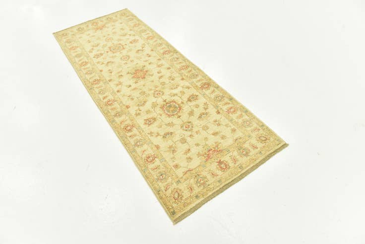 Detailfoto van 75cm x 195cm Handgeknoopt Peshawar Ziegler Loper Vloerkleed
