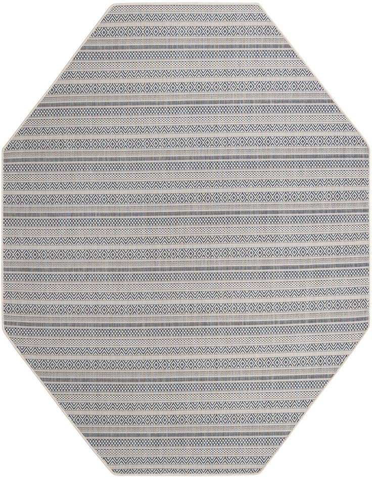 Detail image of 7' 10 x 7' 10 Easy-Clean Striped Indoor / Outdoor Octagon Rug