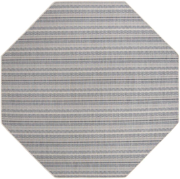 Detail image of 7' 10 x 7' 10 Easy-Clean Striped Indoor / Outdoor Octagon Rug