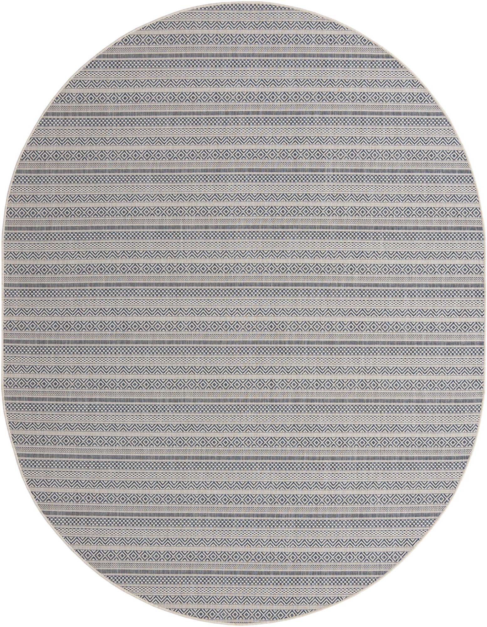7' 10 x 10' Easy-Clean Striped Indoor / Outdoor Oval Rug