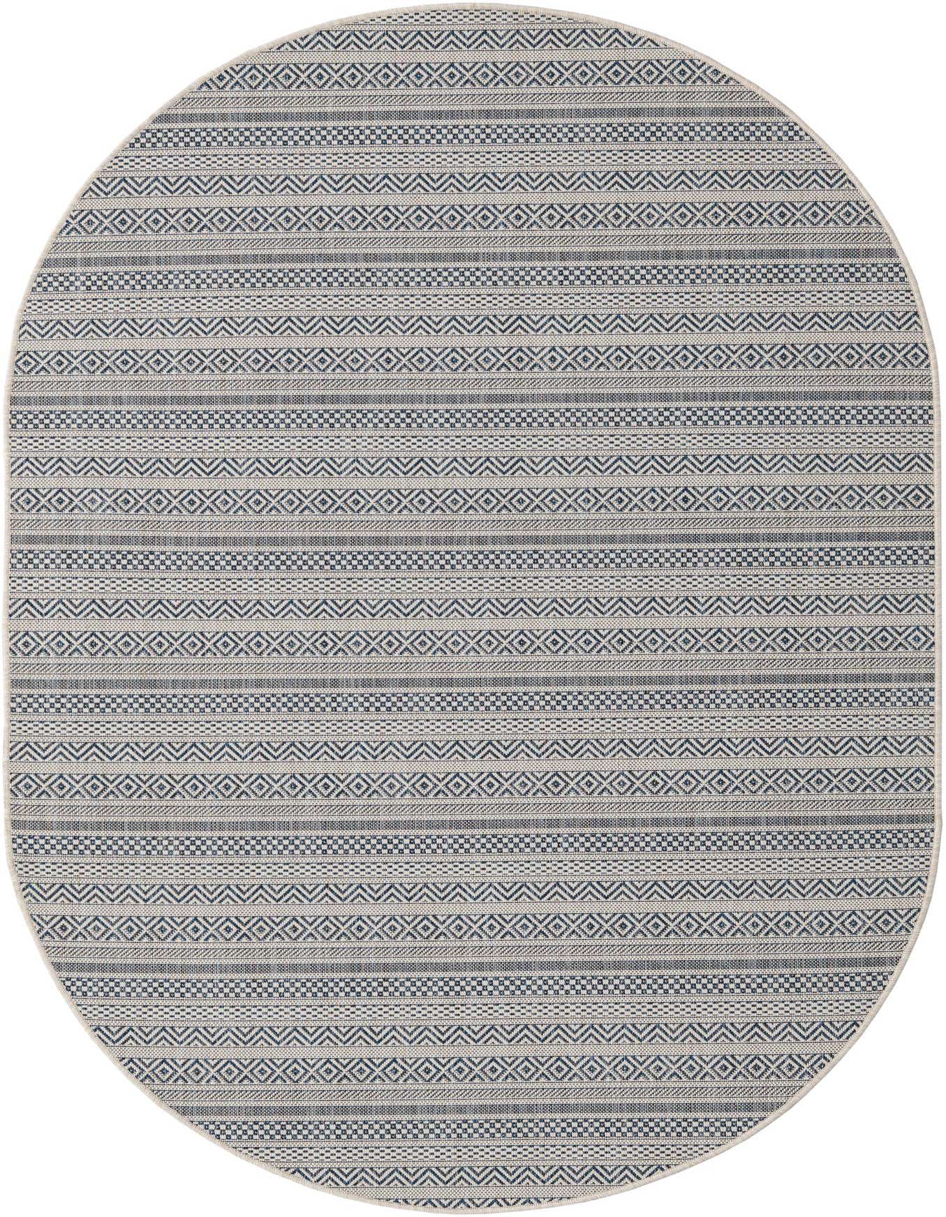5' 3 x 8' Easy-Clean Striped Indoor / Outdoor Oval Rug