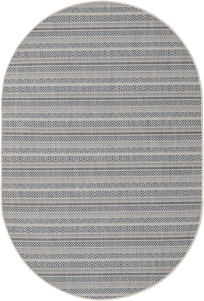 5' 3 x 8' Easy-Clean Striped Indoor / Outdoor Oval Rug