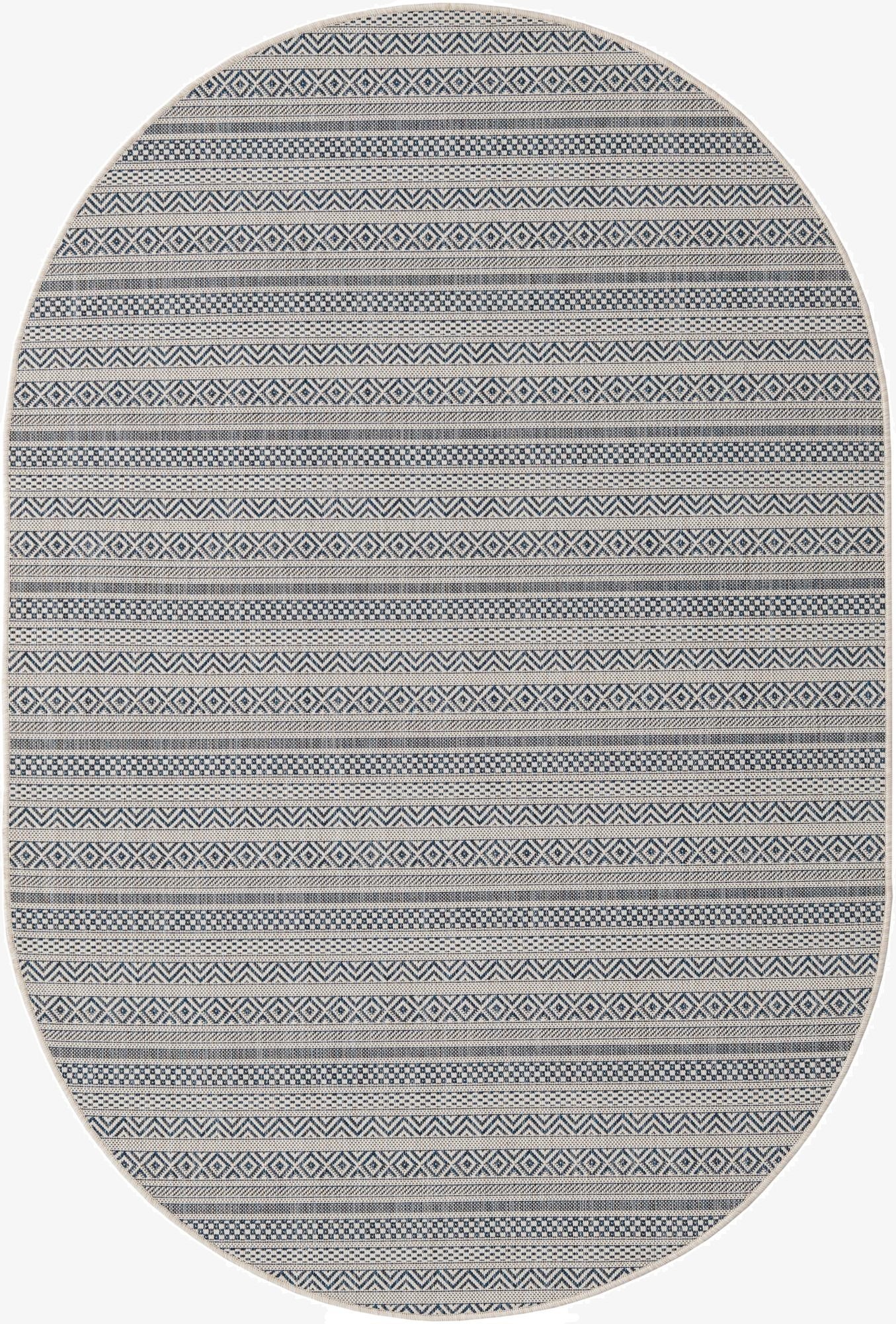 5' 3 x 8'  Washable Striped Indoor / Outdoor Oval Rug