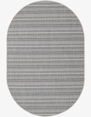 5' 3 x 8' Easy-Clean Striped Indoor / Outdoor Oval Rug