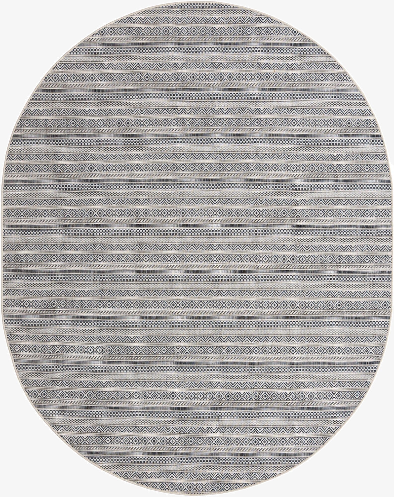 7' 10 x 10'  Washable Striped Indoor / Outdoor Oval Rug