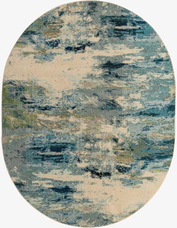 Light Blue Washable Theia Oval Rug