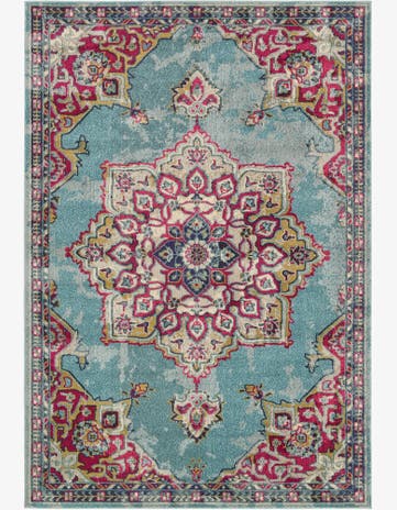 Light Blue Washable Fleur Rug