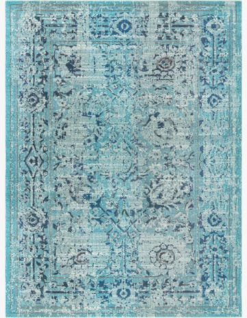 Light Blue Washable Fleur Rug