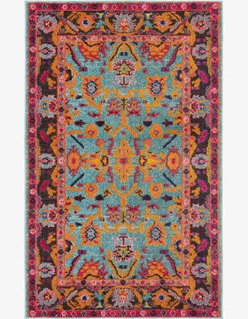 Light Blue Washable Fleur Rug